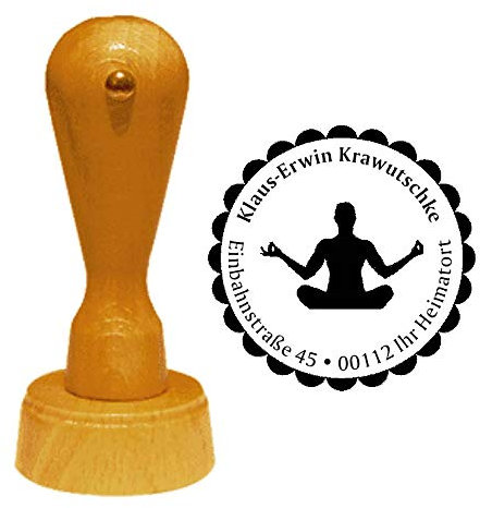 Stempel Adressstempel « YOGA Mann » Durchmesser ca. Ø 40 mm - mit persönlicher Adresse und Motiv - Meditation Yogalehrer Yogameister