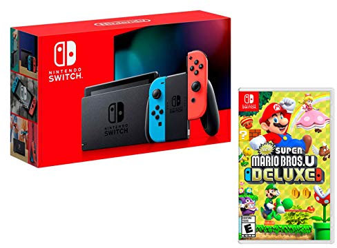 Nintendo Switch Rouge/Bleu Néon 32Go [Nouveau modèle] + New Super Mario Bros. U Deluxe