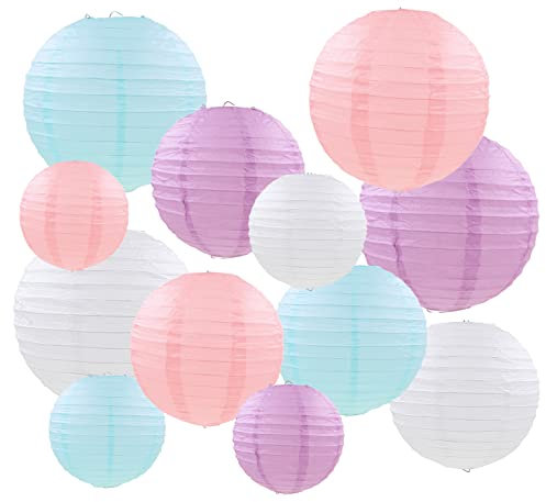Mondeer Papierlaternen,12 Stück Pastell Farbe Runde Laterne Ballon hängen Dekorationen mit verschiedenen Größen für Hochzeit Geburtstag Baby Shower Party Home Decor - 68 10
