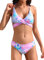 SHEKINI Damen Bikini Set Push up Verstellbar Crossover Ties-up Neckholder Bikinioberteil Zweiteiliger Badeanzug Triangel Gedruckt Niedrige Taille Sport Bikinihose Strandkleidung (XS, Bunt)