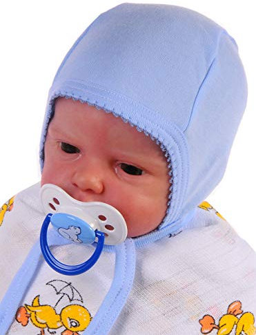 La Bortini Mütze Erstlingsmütze Haube zum Binden Mützchen Babymütze 34-39 50 56 62 Unisex (blau, KU 36-38cm. (56))