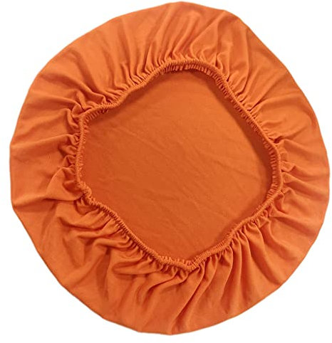 HomeDecTime Hockerbezug rund Stretch Stuhlhusse Stuhlbezug Hocker Husse Bezug Schonbezug Ottomane Abdeckung - Orange