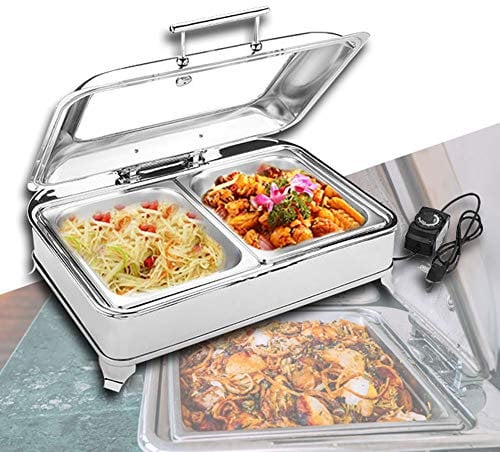 Aprilhp Commercial Food Warmers, 9L, Buffet Server and Warming Trays for Buffets Electric, Chafing Dishes Stainless Steel, Keep Foods Warm Without BurningFull Size with 1/2 Inserts