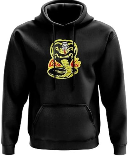 Cobra Kai Hoodie – Kampf Karate TV-Show, 80er-Jahre-Film, Geschenk, Geburtstag, Weihnachten, Doppelnähte, 80 % ringgesponnene Baumwolle, 20 % Polyester, Kängurutasche, Schwarz , 12-14 Years