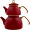 Karaca Juego de tetera esmaltada retro, titanio, infusor de té de 1,1 L a 1,1 kg, olla de agua de 2,3 L - 5 libras, color rojo, apto para inducción, tetera de té, hervidor de agua turco, tetera