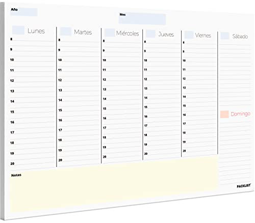 PACKLIST Planificador Semanal sin Fecha. Organizador Semanal A4 con Horas, Planning Escritorio Semanal - Agendas, Planificadores y Calendarios Semanales de Diseño Exclusivo - Planificador 100% Papel