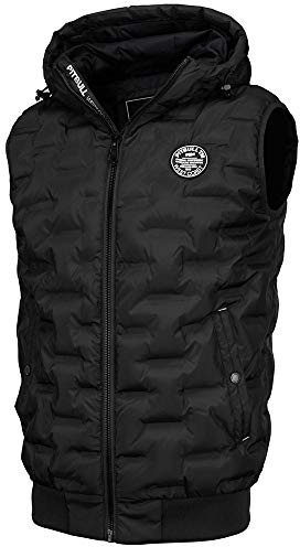 Pitbull - Herren Weste Carver, Weste Herren mit Kapuze, Ärmellose Weste Herren mit Klassischer Universeller Sportlicher Schnit, Warme und Bequeme Herren Weste Outdoor - L, Schwarz