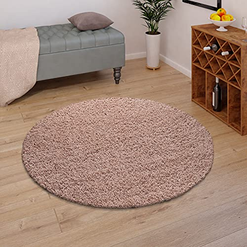 TT Home Teppich Hochflor Wohnzimmer Shaggy Soft Und Flauschig Moderne Unifarbene Designs, Farbe:Rosa, Größe:Ø 120 cm Rund