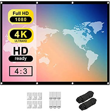 Tiardey 100Inch 4:3 HD Projector Screen Indoor Outdoor Portable Foldable Screen Projector Movies Screen for Home Theater Support Double Sided Projection - Soft curtain