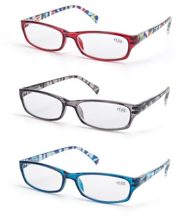 LANLANG 3er-Pack Blaulichtfilter Lesebrille 2,0 für Damen mit 3 Mode farben, Anti Eyestrain Anti UV Lesebrille mit 0-4,0 Dioptrien L-L010