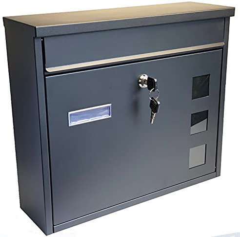 Buckingham Wall Mounted Large Steel Lockable Mail, Post, Letter Box, Weather Resistant, Black