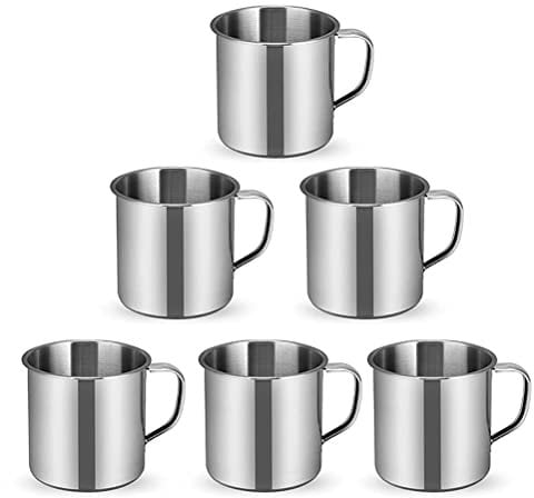 6Pcs/Set Double Wall - Comfortable Wider Handle Stainless Steel Coffee Cup (100ml, 3,4Oz) Small Camping Mugs Small Metal Cup Durable Tea Mug Cup for Camping