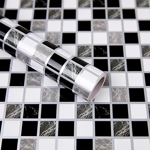 Hode Adesivo per Piastrelle Mosaico Bianco e Nero Autoadesivo in Vinile Impermeabile 30x300 cm con Motivo Fulmine Marmo Adatto per Bagno e Cucina Pellicola Adesiva
