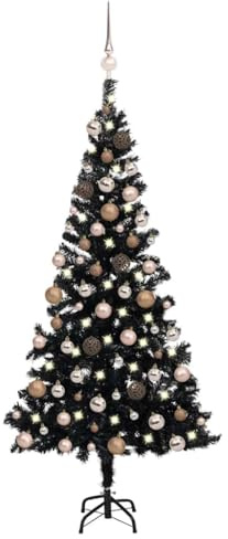 vidaXL Albero di Natale Preilluminato con Palline Nero 180 cm PVC