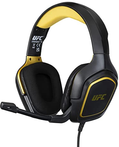Konix UFC Auriculares Gaming con Cable para PS4, PS5, Switch, Xbox One y Series X|S - Micrófono a 45° - Cable de 1,5 m - Conector Jack de 3,5 mm - Negro y Dorado