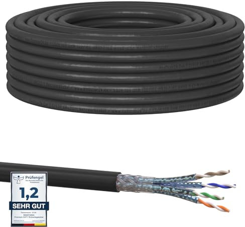 20m Cat7 Erdkabel Verlegekabel Outdoor Lan Kabel Installationskabel Schwarz AWG23/1 CAT 7 S/FTP Ethernet Netzwerk 1000MHz geschirmtes Datenkabel Netzwerkkabel für Außenbereich UV-beständig