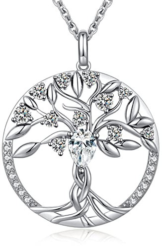 jiamiaoi Baum des Lebens Kette Versilbert Anhänger Lebensbaum Stahl Baum des Lebens Anhänger mit Rhinestein Damen Kette Zirkonia Baum des Lebens Halskette Stahl