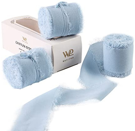 Waylipun 3 Rollen 5cm x 6.4M Geschenkband Schleifenband, Hochzeit Festival Bänder, Chiffonband Dekoband zum Verpacken von Geschenken, Blumensträuße, Hochzeitseinladung, DIY Handwerk - Hellblau