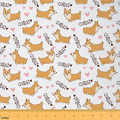 Kid Corgi Dog Fabric Meterware Cute Puppy Polsterstoff für Stühle Cartoon Pet Dog Animal Dekostoff für Zuhause DIY Projekte Quilten Nähgeschenk 92x150 (HxB) Gelb