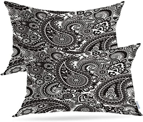Batmerry Multi Colored Paisley Throw Pillow Covers,Traditional Asian Elements Floral Decorative Pillow Covers Digital Printing Blended Fabric for Couch Sofa Bed Invisible Zipper 12X20 in