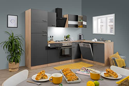 respekta Küchenleerzeile Merle LBKBL280ESGS Grau 280 cm Breite ohne Elektrogeräte