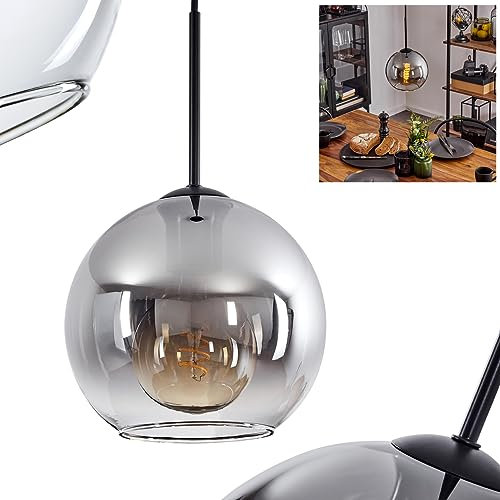 Hängeleuchte Koyoto, Hängelampe aus Metall/Glas in Schwarz/Rauchfarben/Klar, Leuchte 1-flammig im Vintage/Retro Design mit Schirm aus Glas (Ø 20 cm), Höhe max. 152 cm, 1 x E27, ohne Leuchtmittel