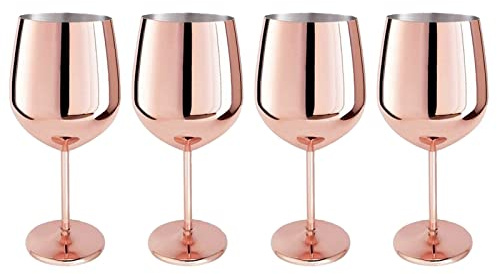 HAC24 4er Set Edelstahl Weinglas Kupferfarben 400 ml Weinbecher Weinkelch Rotweinglas Weißweinglas Wein Becher Kelch Glas