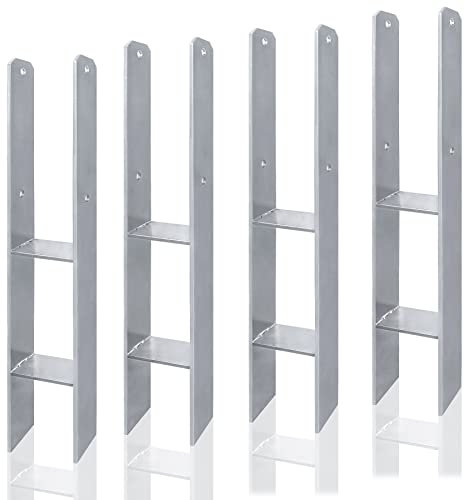 SUBTLETY 120x60x600mm H-anker Zaunpfosten Set aus Feuerverzinkt Stahl Materialstärke 5mm Universal H-Pfostenträger Holzpfosten Bodenplatte für Terrassen Zäune Carport Pfosten Garten (4 Stück)