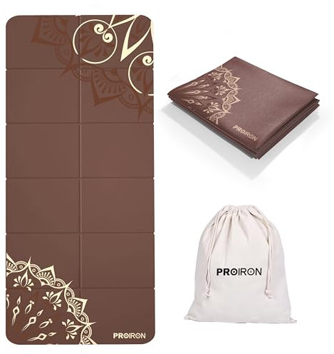 PROIRON Yogamatte Faltbar, Reise Yogamatte rutschfest & leicht 173cm x 61cm x 7mm, Gymnastikmatte mit Tasche für Zuhause und Draußen - Braun