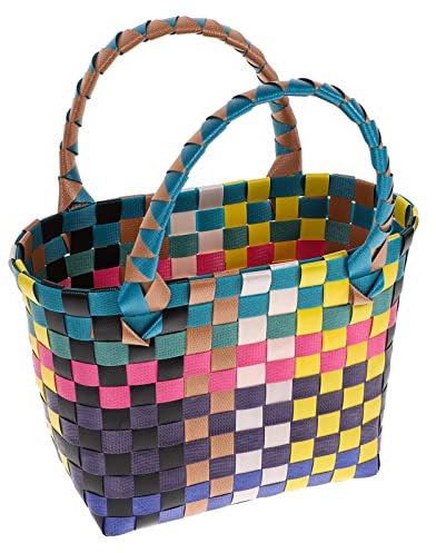 NUOBESTY Gewebter Einkaufskorb Mit Griff Outdoor-korb Für Picknick Camping Wandern Geflochtener Korb Für Obst Und Snacks Rustikaler Aufbewahrungskorb Für Home Organizer