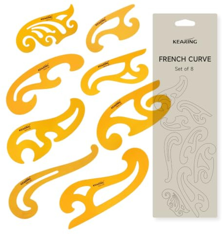 KEARING Kurvenlineal-Set 8tlg – flexibles Zeichenlineal für Nähen & Design | French Curve, transparent-orange, optimale Sicht, vielseitige Formen – ideal für Feinarbeiten & präzises Design