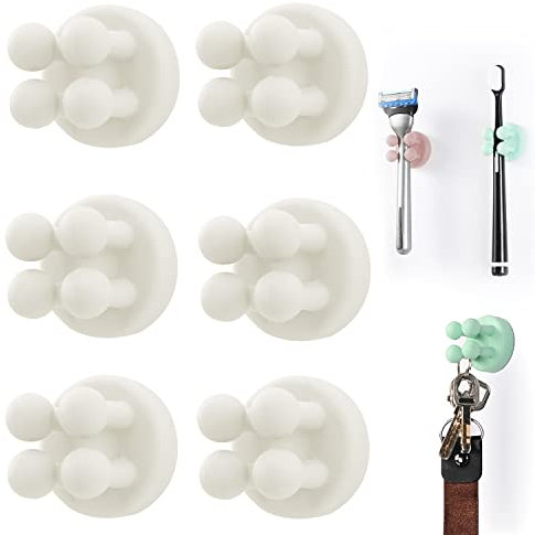 Silicone Silikon Zahnbürstenhalter 6 Stück Multifunktionshaken Rasierklingenhalter Wasserdicht Selbstklebend Wandmontiert Einzelhaken für Wand oder Glas zum Aufhängen Bad Küche Wohnzimmer Büro