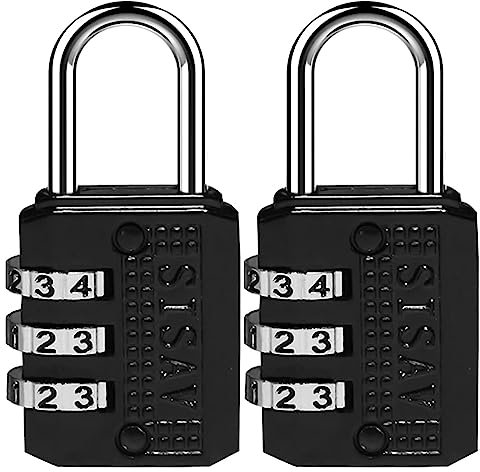 SISAV Cadenas à Combinaison à 3 Chiffres,Cadenas de Gym,Cadenas d'Extérieur,Adapté aux Casiers d'École,aux Boîtes à Outils,aux Sacs à Dos de Voyage,avec Loquet (Noir,2 Pièces)