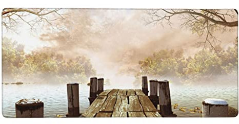 Old Wooden Bridge Printed Gaming Mouse Pad Extended Large Computer Keyboard Desk Pad Waterproof Non-Slip Mousepad Desk Mats for Work Game Home Office 35.4 X 15.7 Inch