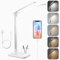 rigors 45cm Doppelkopf Schreibtischlampe, 5 Farb und 10 Helligkeitsstufen, Schreibtischlicht mit Sockel Stifthalter, USB-Ladeanschluss, 45 Min Timer und Memory-Funktion, Bürolampe für Lesen Silbrig