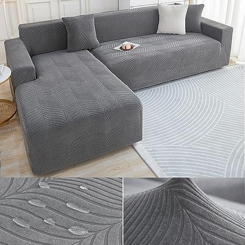 Sofabezug Wasserdicht Sofaüberwurf Elastische Stretch Sofabezüge Ecksofa L Form Rechts Links Chaiselongue Sofa Überzug Universal 1/2/3/4 Sitzer Waschbar Anti-Rutsch Couchbezug,DarkGray3-2seats+3seats
