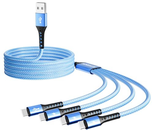 SDBAUX Multi USB C Cable Fast Charging, 1.2M QC 3.0(3A) USB C Splitter Cable, 4 in 1 Charger Cord with 4 Type C Ports, for iPhone 16/15 Series, iPad Air/Pro, Samsung Galaxy S25 S24, Huawei, LG, Sony