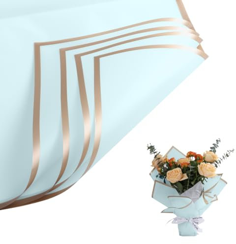 Geschenkpapier, 20 Blatt Blumenpapier, wasserfestes Blumen Papier für Geburtstag & Hochzeit(Blau)
