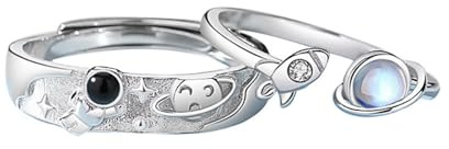 IMINI Passende Ringe für Paare von Astronauten für Damen und Herren, Versprechen, Verlobung, Hochzeit, zierlich, Weltraum, Planet, Sterne, Mondstein, Zirkonia, Kristall, offen, verstellbar, Jahrestag