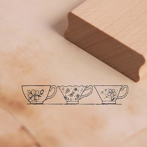 Motif Stamp 3 Cups Border Tea Cups Coffee Cups Vintage Cup Stamp Wooden Stamp 98 x 18 mm