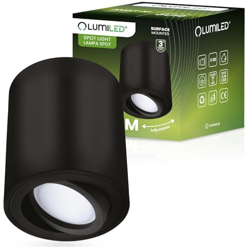 Lumiled Aufbaustrahler Aufbauspot, Aufputz Deckenlampe, Aufbauleuchte Deckenspot, rund, schwenkbar 15°, in schwarz, Spot Downlight aus Aluminium, GU10 Fassung, 230V, Länge: 8cm, Höhe: 8,4cm