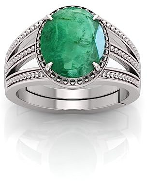 PRANJAL GEMS 13,25 Ratti Panna Stone Original zertifizierter Smaragd Edelstein verstellbar Frau Mann Ring mit Laborzertifikat (NS) Silber, verstellbar, Muschel, Smaragd, Adjustable, Muschel, Smaragd