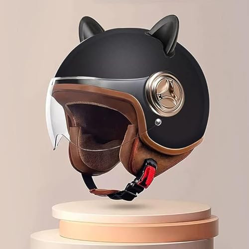 Niedlicher Kinderhelm Mit Visier, Vintage-Motorrad-Jethelm Mit Visier Für Jungen Und Mädchen, ECE-Zugelassener Elektroroller-Kinder-3/4-Motorradhelm Für Vespa, ATV, Moped A,54-59cm