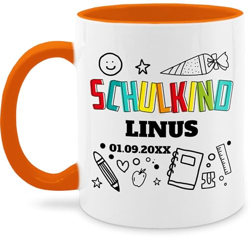 Tasse Tassen 325ml - Einschulung Schulanfang - Schulkind Scribble - 325 ml - Orange - name personalisierte einschulungsgeschenke schulanfänger schulkinder milchkaffeetasse 2022 einschulungstasse