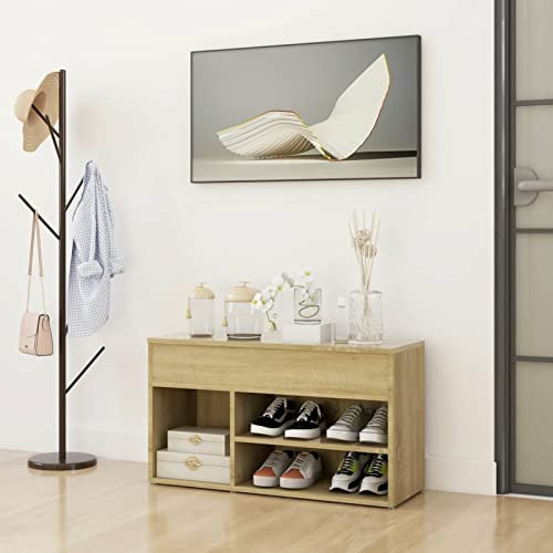 BaraSh Schuhbank Sonoma-Eiche 80x30x45 cm Holzwerkstoff Shoe Bench with Seat Holz Bank Garderobenbank