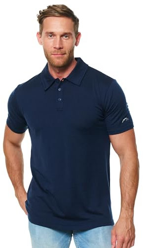 100% Merino Poloshirt Herren - Outdoor Atmungsaktiv Merino Shirt Herren Kurzarm Polo und Langarm Polo Regular Fit (Midnight Navy Polo, X-Large)