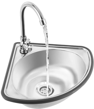 LIYUANJUN Triangular Stainless Steel Washbasin, Commercial Hand Wash Sink with Faucet & Drain Pipe & Inlet Pipe Corner Basin Sink for Kitchen Bathroom Garage Washing Hands Basin, Silver