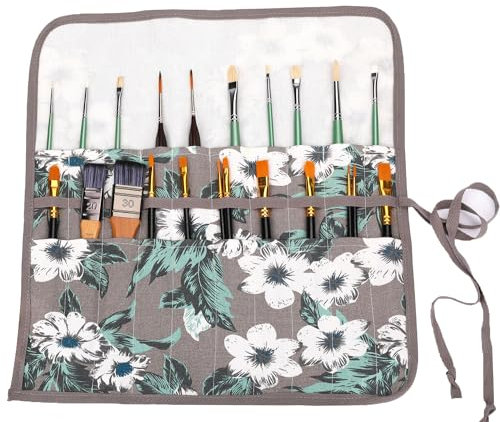 Amoyie Sets de Pinceaux de Peinture, 10 Pinceaux Peinture Nylon avec Trousse en tissu pour Acrylique, Aquarelle, Gouache et Huile, gris noir