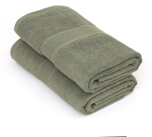 Sweet Needle 2 draps de Bain Vert Olive Extra Larges (100 x 150 cm) – 100% Coton, très absorbants, séchage Rapide, Lourds, idéal pour hôtel, Salle de Bains, Douche, Spa, Plage, Piscine et Utilisation
