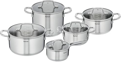 Tefal Virtuoso E492SA25 Batterie de cuisine en acier inoxydable non revêtue pour induction (5 pièces)